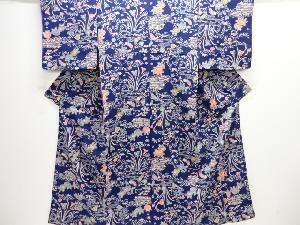 流水に草花模様小紋着物